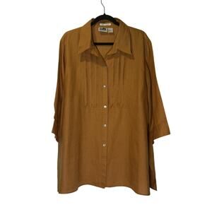 Edward Irish Linen Mustard Button Up Women’s Top Size 3X Collared Top EUC